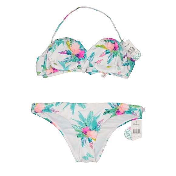 Raisins Swim Nwt Raisins White Floral Bandeau Bikini Poshmark